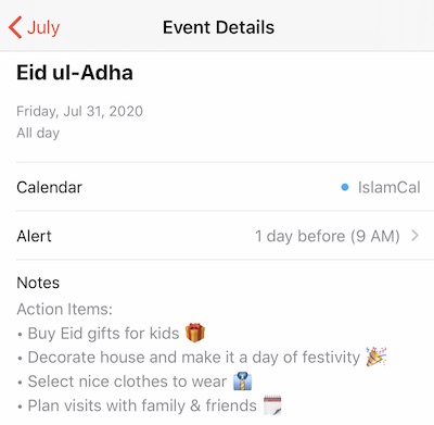 IslamCal event details sample